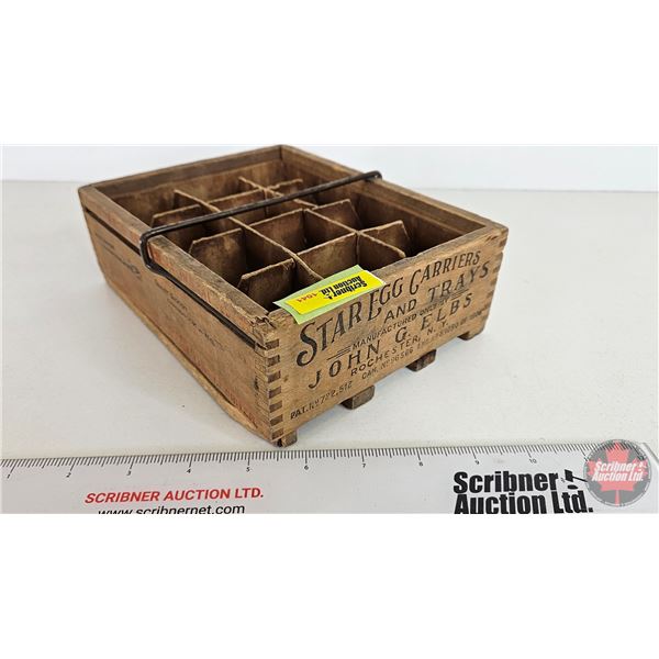 Wooden Egg Carrier : Star Egg Carriers and Tray "John Elbs"  (3"H x 8-1/4"W x 6-3/8"D)