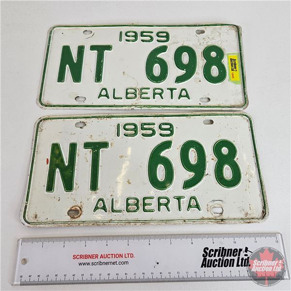 Alberta Lic Plates (Pair) : 1959 (Measures : 6" x 12")