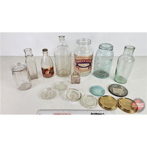 Variety of Bottles, Jars & Lids  (See Pictures for Varieties, Types & Styles) (Tallest Measures : 9-