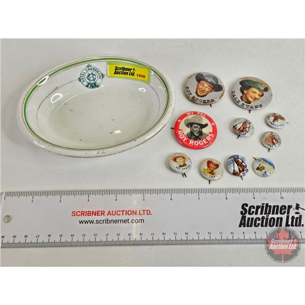 POST Grape Nuts Promotional Pin Collection & Hotelware (Pins are Roy Rogers / Dale Evans)