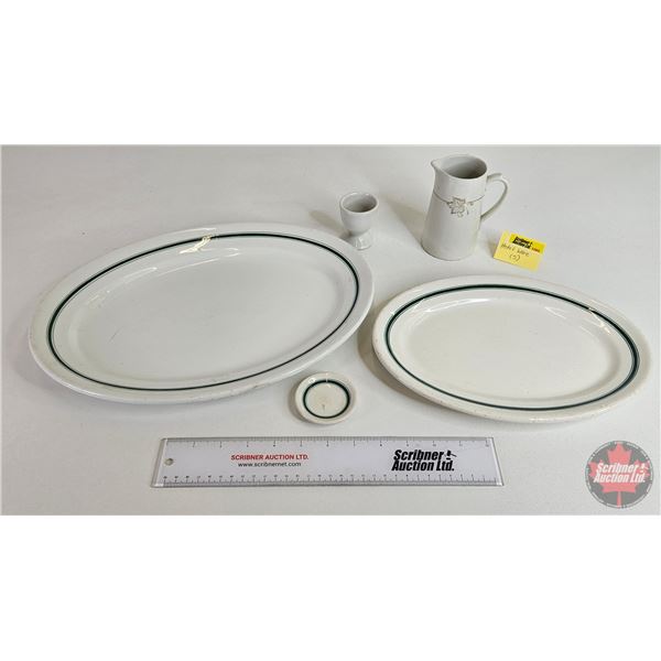 Hotelware (5 pcs) : Platters (2); Creamer; Egg Cup (Medalta) & Spoon Rest (Largest Platter Measures: