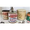 Image 3 : Vintage Kitchen Collector Combo: Rogers' Syrup Tins; Crock Lids; Lard Pail; Jam Tin; Canister; Rolli