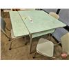 Image 3 : Chrome Table & 4 Chairs (Cracked Ice Pattern - Green) (Refectory Table) (Table Measures Closed : 31"