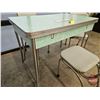 Image 8 : Chrome Table & 4 Chairs (Cracked Ice Pattern - Green) (Refectory Table) (Table Measures Closed : 31"