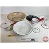 Image 1 : Vintage Enamelware : Basin; Boiler Lid; Bowls, Pots etc (Large Basin Measures: 18" Top Dia)