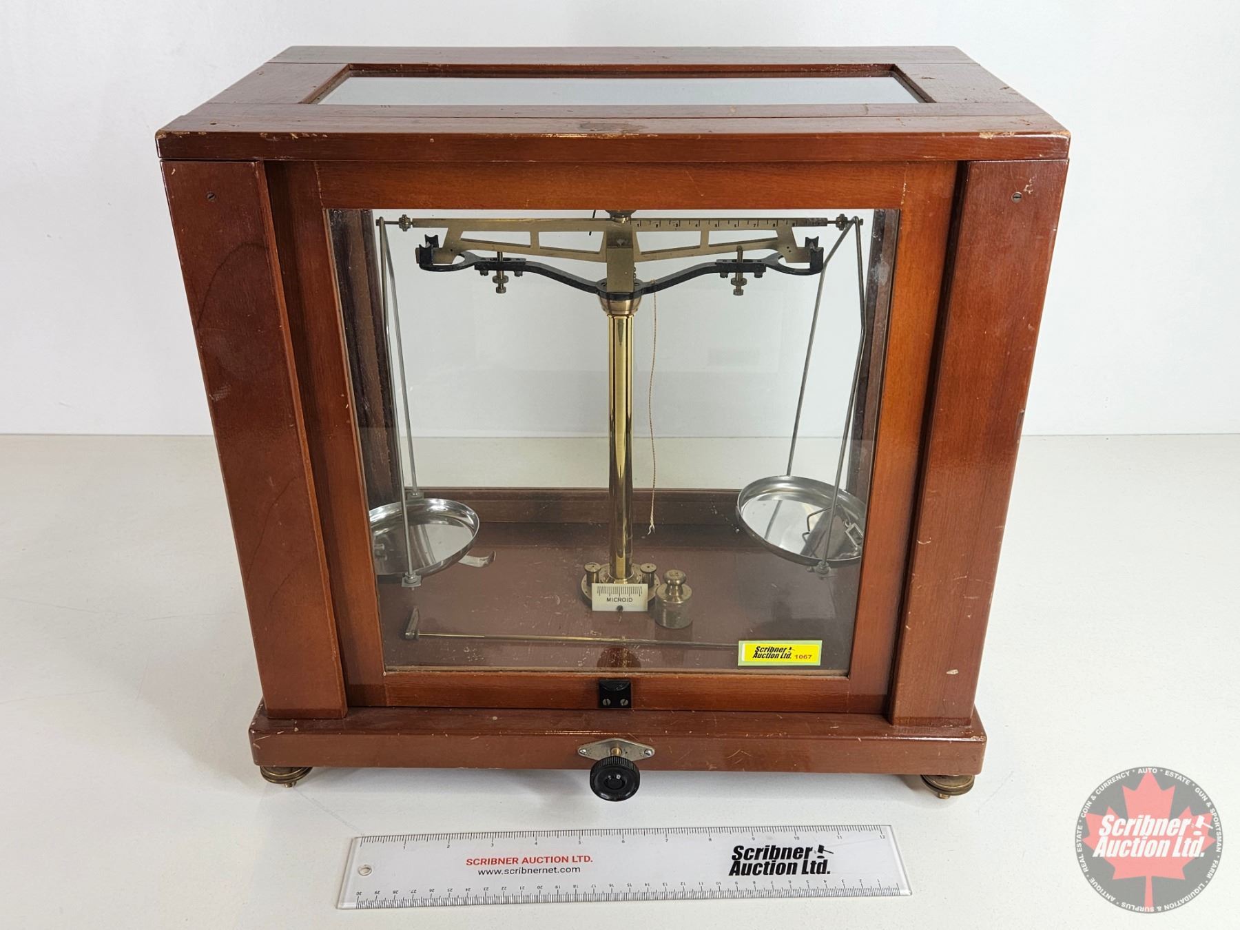 Antique MICROID Apothecary Analytical Balance Scale in Display Case ...