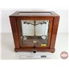 Image 1 : Antique MICROID Apothecary Analytical Balance Scale in Display Case (Wood / Glass) (Case Measures: 1