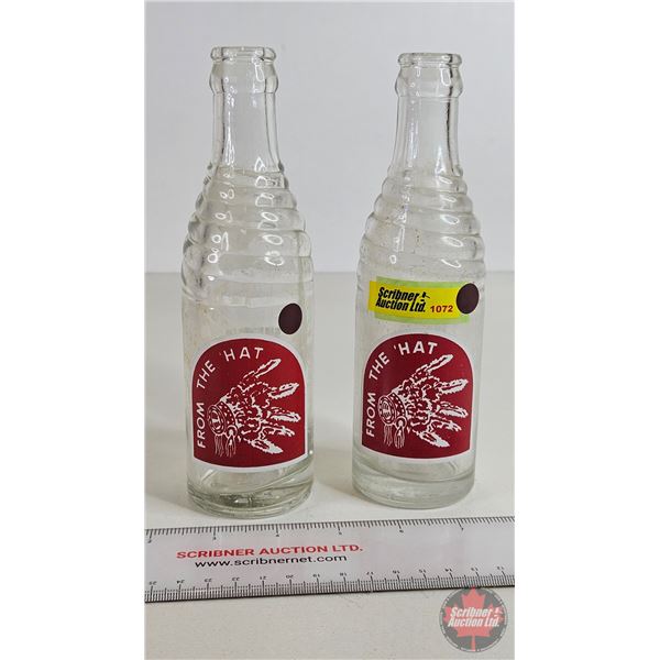 Bottles (2) "From the Hat" : Shamrock Bottling Works : Medicine Hat (Red/White ACL) (Note: Chip on b