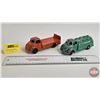 Image 1 : Londontoy Trucks (2): - (Green) Tanker Wind Up (No Winding) - (Orange) Beverage Truck (Both Measure 
