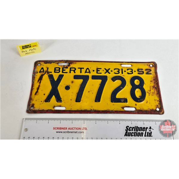 Alberta Lic Plate 1952 (Red Line) (Rare Park Plate) (5-1/2" x 12")