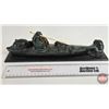 Image 6 : Wolf Sculpture : Inuit Man Hunting Seal from Kayak : Soapstone Carving (Base Length : 13")