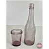 Image 5 : Bottle & Jars (3) (Amethyst Tinge) (2 are Embossed) (Tallest Measures: 10-1/2"H