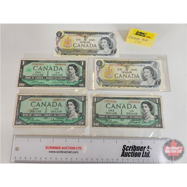 Canada $1 Bills (5) (Variety) : 1954; 1967 ; 1973