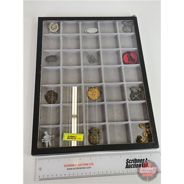 Collector Combo : Badges / Pins / Patch (Gun Theme) (11) + Pin Backs with Display Box / Glass Lid (M
