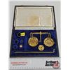 Image 5 : Antique Brass Apothecary / Gold Scale with Case (Note: 3 Weights Missing) (Case Measures: 1-1/4"H x 
