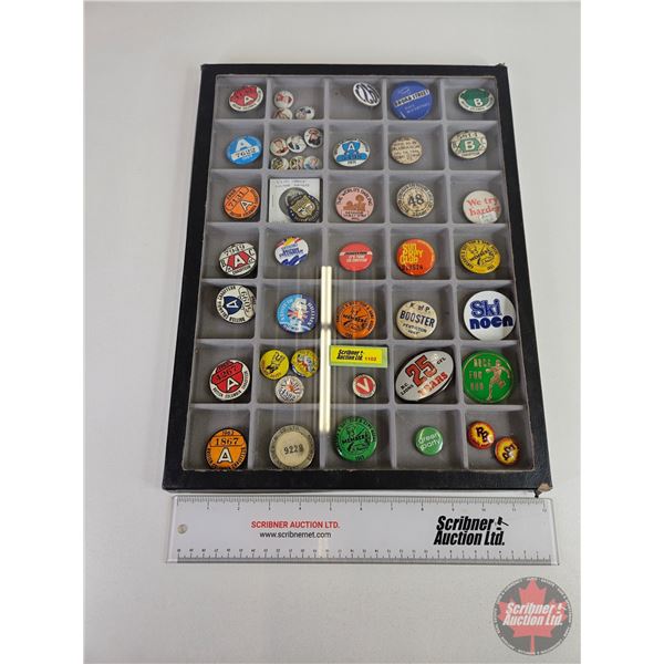 Collector Combo : Pin Collection ~ Large Selection & Variety (46) with Display Box / Glass Lid (Must