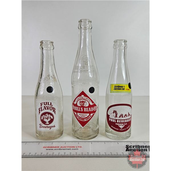 Bottles (3) Clear : All Red/White ACL - Bull's Head Ginger Ale (9-1/2"H) - Full Flavor Beverages - P