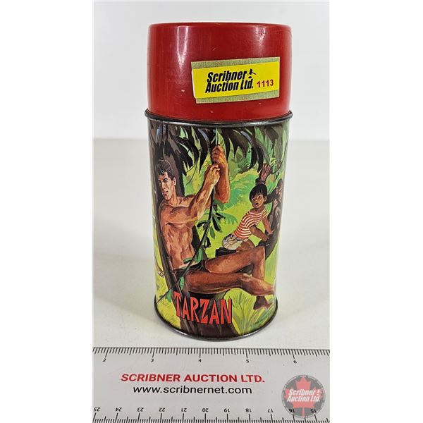 Aladdin Thermos "TARZAN" (Note: Missing Lid / Has Cup) c.1966 (6-3/4"H)