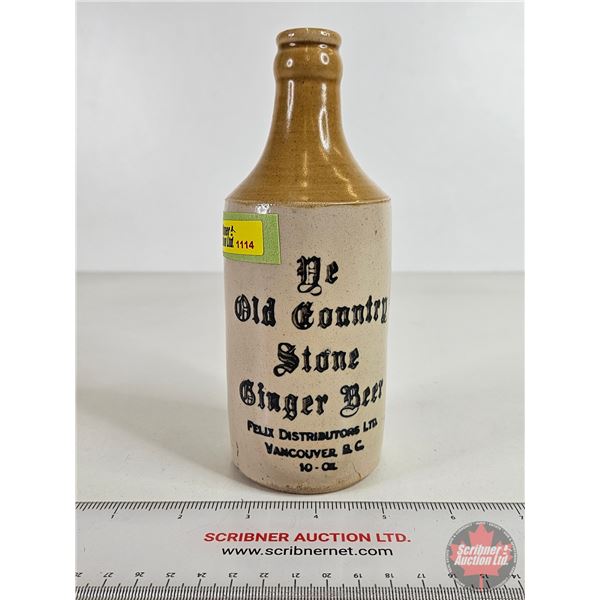 Stoneware Bottle "Ye Old Country Stone Ginger Beer" Vancouver, BC (7"H)