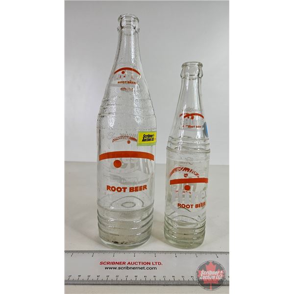 HIRES Rootbeer Bottles (2) : One Printing Error Bottle - ACL Miss-Print : One PT Bottle (Orange/Whit
