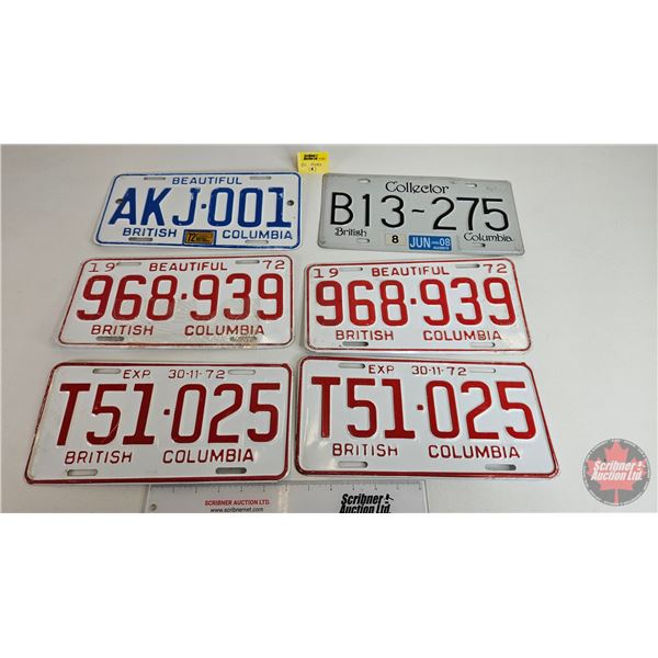 British Columbia Lic Plates (6) : 1970's & Collector Plate 2008 (6" x 12")