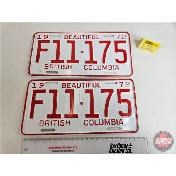 British Columbia Lic Plates (2) : 1972 (Pair) (6" x 12")