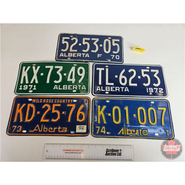 Alberta Lic Plates (5) : 1970; 1971; 1972; 1973; 1974 (6" x 12")