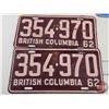 Image 11 : British Columbia Lic Plates (22) : 1960's-70's + (All Matching Sets) (See Pictures for Styles / Type