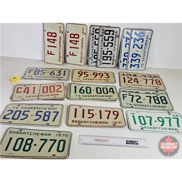Saskatchewan Lic Plates (26) : 1950's-60's-70's (All Matching Sets) (See Pictures for Styles / Types