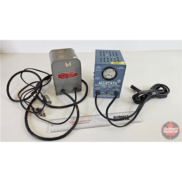 Battery Chargers (2) : - ALLSTATE (6"H x 4-1/4"W x 6"D) - SCHAUER
