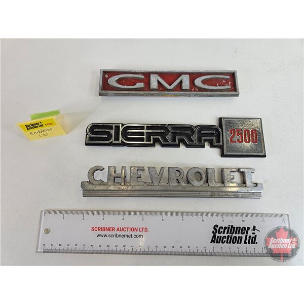 Vehicle Emblems (3) : Chevrolet; GMC; Sierra 2500 (Longest Measures: 9-3/4")