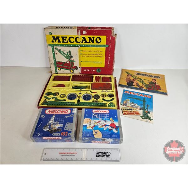 MECCANO Sets (3) : 2 Unopened & Vintage Set 1961 (opened) (Vintage Set Box Measures: 17" x 11-1/2")