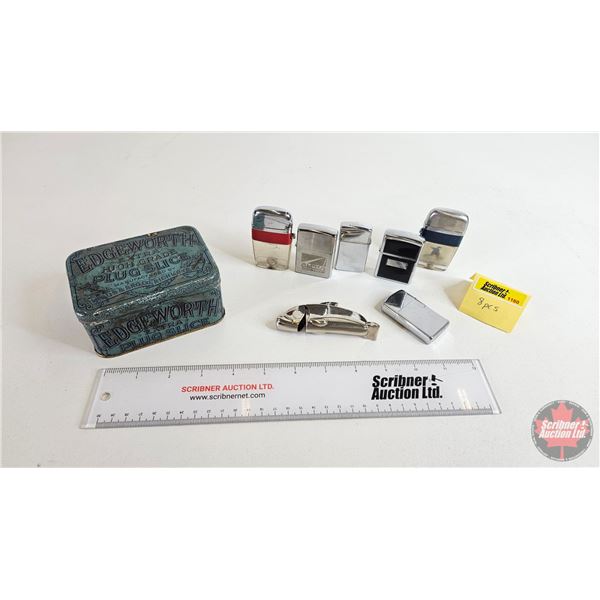 Tobacco Tin with Lighter Collection : (6 Lighters & 1 Lighter Sleeve) (Edgeworth Tin Measures: 2-1/2