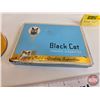 Image 5 : Black Cat Tins (2): - Cigarette Tin (1/2"H x 6"W x 4-1/2"D) - Tobacco Tin (4-1/4"H x 4-1/2"Dia)