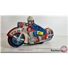 Image 1 : Vintage Friction Tin Toy "Patrol Police" Motorcycle (HAJI Japan) (7"H x 2-1/2"W x 13-1/2"L)