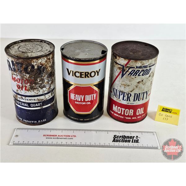 Oil Cans (3) : Varcon; Viceroy; Triton (6-1/2"H x 4"Dia)