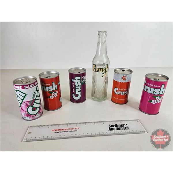 Crush Cans Variety (5) & Bottle (Bottle Measures: 9-1/2"H)