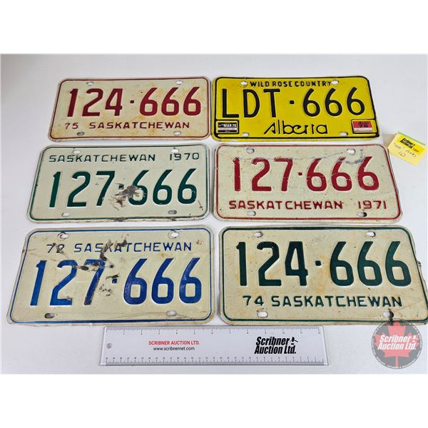 License Plates (6) : Saskatchewan (5) & Alberta "666" (6" x 12")