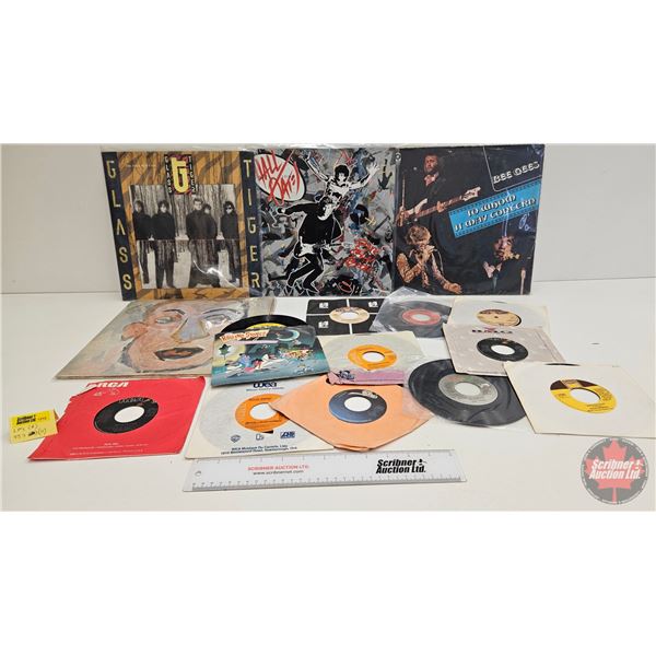 LP's (4) & 45's (11) : including Glass Tiger; Hall & Oats; Bee Gees; Kiss; Rolling Stones; Alabama; 