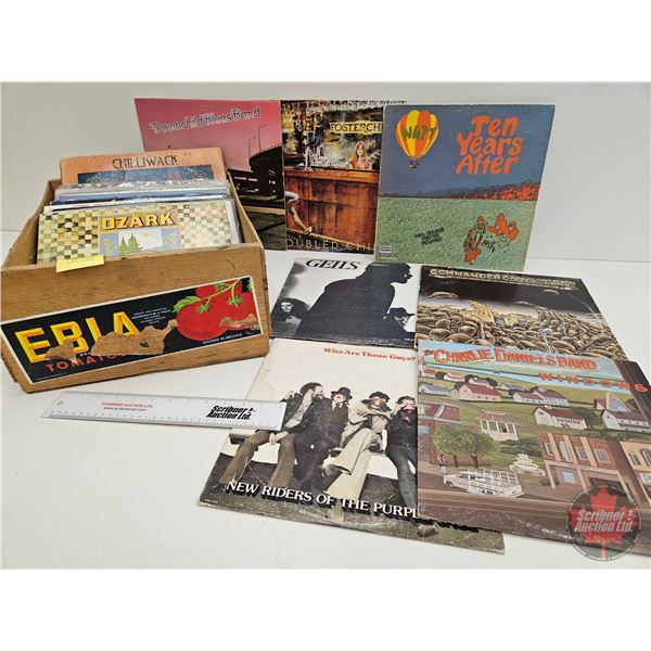 Wooden Tomato Crate w/Collection of LP's (24) including Charlie Daniels Band; Geils; Ozark Mountain 