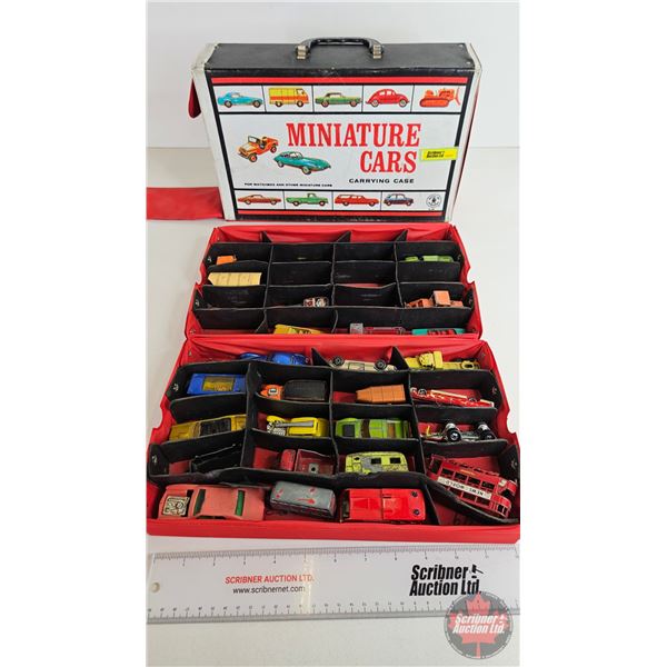 Miniature Cars Carrying Case w/Variety of Lesney, Hotwheels & Matchbox (28)  (Case Measures : 3-1/2"