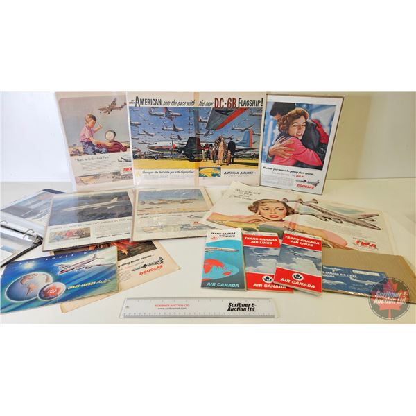 Vintage Airplane Magazine Ads including Air Route Maps (c. 1950's & 60's)