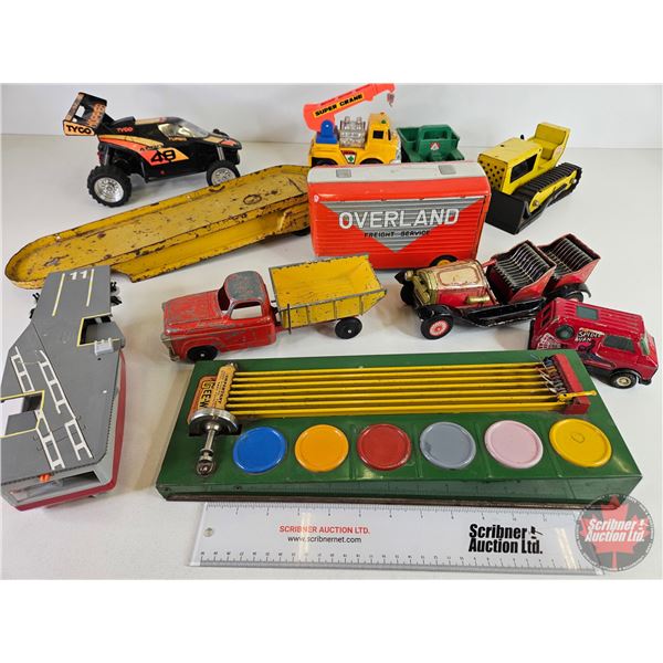 Vintage Toy Collection (11pcs) including Tonka, Tin Toys, Gee-Whiz Ball Game, etc