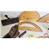 Image 2 : Vintage Carpenters Group : Incl. - Hand Brace Drill - Wooden Protractors - Square - Folding Wooden R