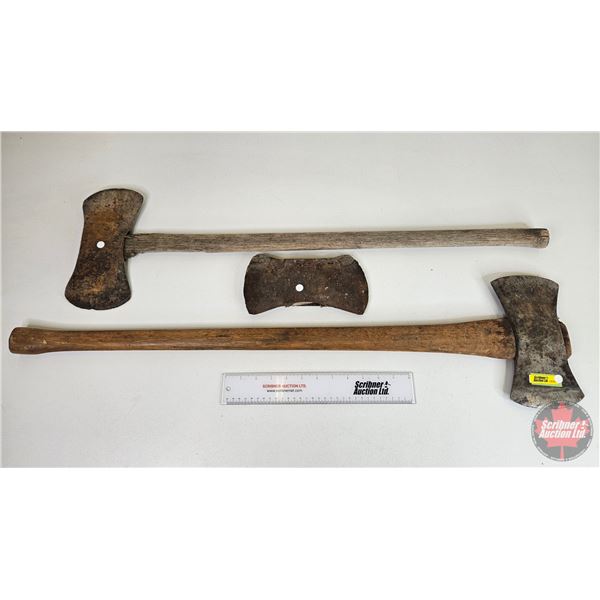 Double Headed Axes (2) w/ Extra Axe Head (Longest Measures : 36"L)
