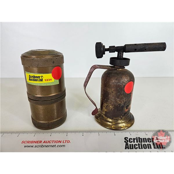 Brass Coin Bank w/ Small Brass Blow Torch (Blow Torch Measures : 5-1/2"H)