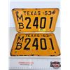 Image 1 : 1953 Texas License Plates (2) (Matching Set) (Both Measure : 6"H x 10-3/4"W)
