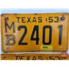 Image 3 : 1953 Texas License Plates (2) (Matching Set) (Both Measure : 6"H x 10-3/4"W)