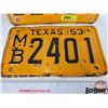 Image 4 : 1953 Texas License Plates (2) (Matching Set) (Both Measure : 6"H x 10-3/4"W)