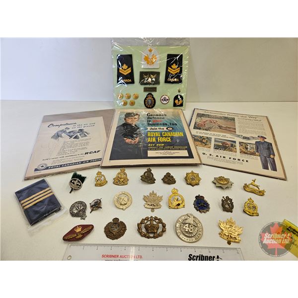 Canadian Militaria Collector Group : Incl.  - Rank Insignias - Badges - Magazine Ads